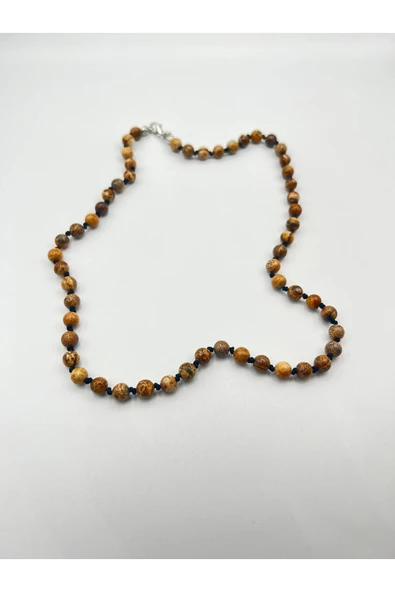 GÜMÜŞTEL EL SANATLARI Sertifikalı Doğal Taş Jasper Taşı Kolye Aaa Kalite 6mm - Resim 3