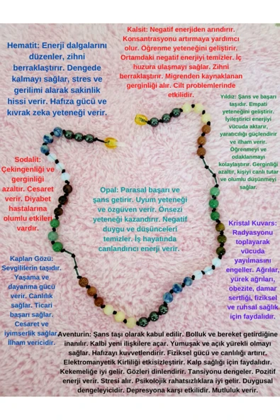 GÜMÜŞTEL EL SANATLARI Doğal Taş Tasarım Kolye Hematit Sodalit Opal Kaplan Gözü Aventurin Kristal Kuvars Yıldız Kalsit