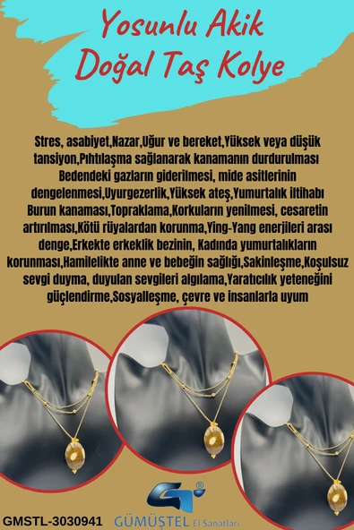 GÜMÜŞTEL EL SANATLARI Sertifikalı Yosunlu Akik Doğal Taş Tasarım Kolye ürün görseli 1