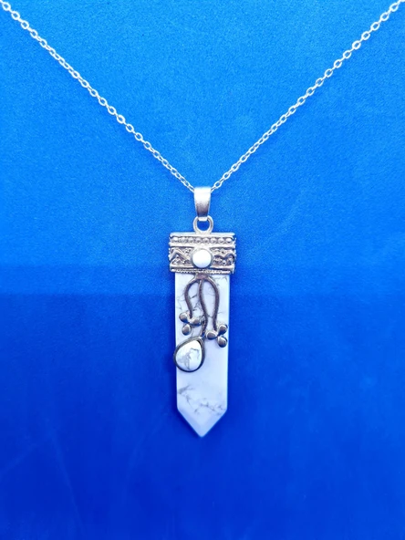 GÜMÜŞTEL EL SANATLARI Sertifikalı Havlit Doğal Taş Tasarım Kolye - Resim 3