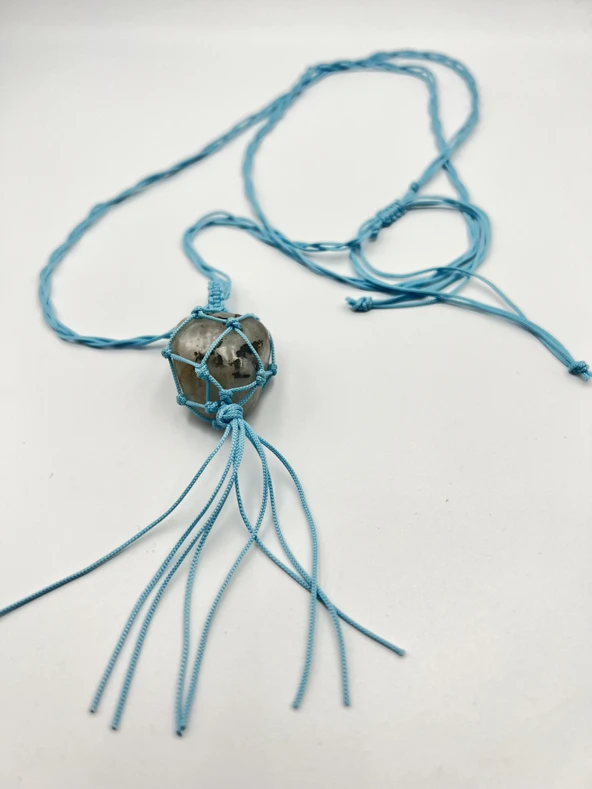 GÜMÜŞTEL EL SANATLARI Sertifikalı Aytaşı Doğal Taş Tasarım Kolye El Yapımı Örgü Model Aaa Kalite - Resim 2