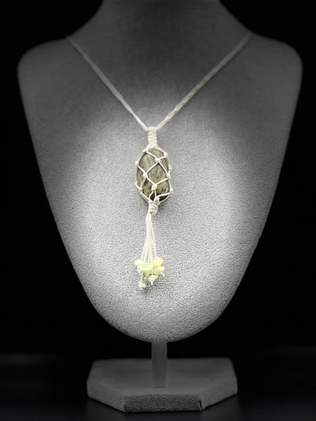 GÜMÜŞTEL EL SANATLARI Sertifikalı Yeşim Mutluluk Taşı Doğal Taş Tasarım Kolye El Yapımı Örgü Model Aaa Kalite - Resim 2