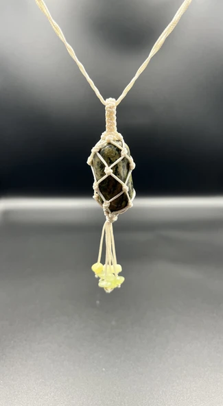 GÜMÜŞTEL EL SANATLARI Sertifikalı Yeşim Mutluluk Taşı Doğal Taş Tasarım Kolye El Yapımı Örgü Model Aaa Kalite - Resim 4