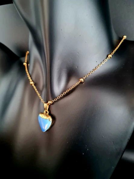 GÜMÜŞTEL EL SANATLARI Sertifikalı Opal Doğal Taş Kalp Tasarım Kolye Özel Tasarım Zincir Hediyeli Aaa Kalite - Resim 2