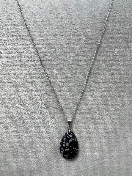 GÜMÜŞTEL EL SANATLARI Sertifikalı Obsidyen Doğal Taş Kolye Sürpriz Hediyeli