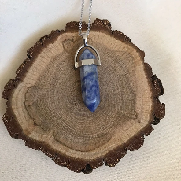 GÜMÜŞTEL EL SANATLARI Sertifikalı Sodalit Doğal Taş Pandül Kesim Kolye - Resim 2