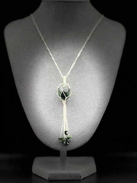 GÜMÜŞTEL EL SANATLARI Sertifikalı Zümrüt Doğal Taş Tasarım Kolye El Yapımı Örgü Model Aaa Kalite - 3