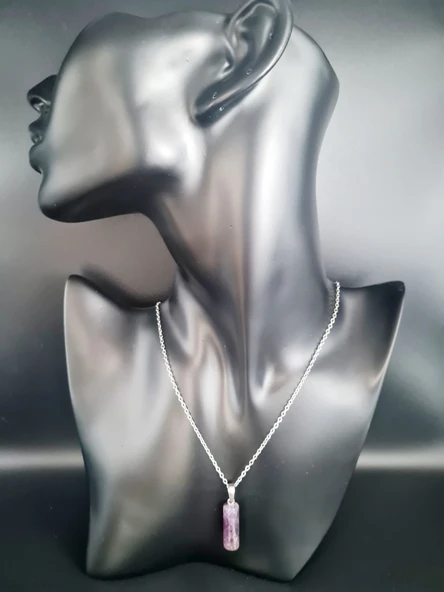 GÜMÜŞTEL EL SANATLARI Sertifikalı Ametist Doğal Taş Kolye Özel Kesim - Resim 4