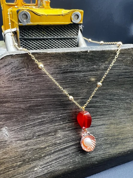 GÜMÜŞTEL EL SANATLARI Sertifikalı Akik Doğal Taş Tasarım Kolye El Yapımı İstiridye Obje Detaylı - Resim 3