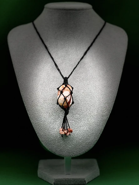 GÜMÜŞTEL EL SANATLARI Sertifikalı Akik Doğal Taş Tasarım Kolye El Yapımı Örgü Model Aaa Kalite - Resim 2