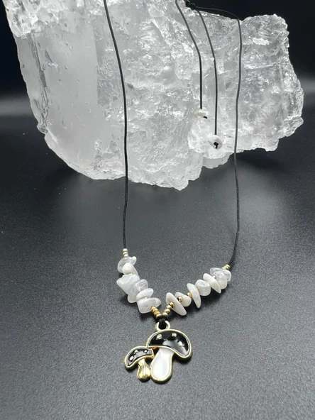 GÜMÜŞTEL EL SANATLARI Sertifikalı Aytaşı Doğal Taş Tasarım Kolye Mantar Obje Detaylı AAA Kalite - Resim 3