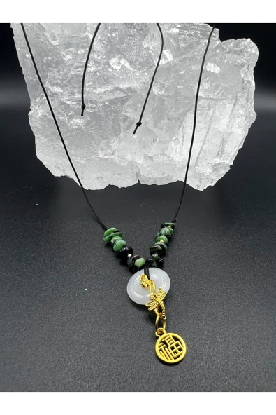 GÜMÜŞTEL EL SANATLARI Sertifikalı Aytaşı Zayıflama Taşı Zümrüt Doğal Taş Tasarım Kolye AAA Kalite - Resim 3