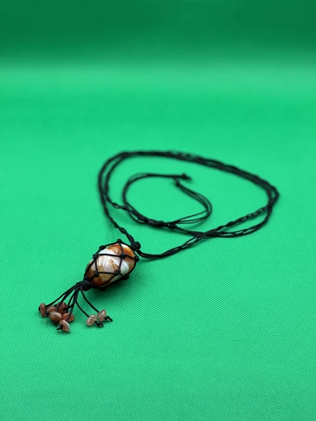 GÜMÜŞTEL EL SANATLARI Sertifikalı Akik Doğal Taş Tasarım Kolye El Yapımı Örgü Model Aaa Kalite - Resim 3