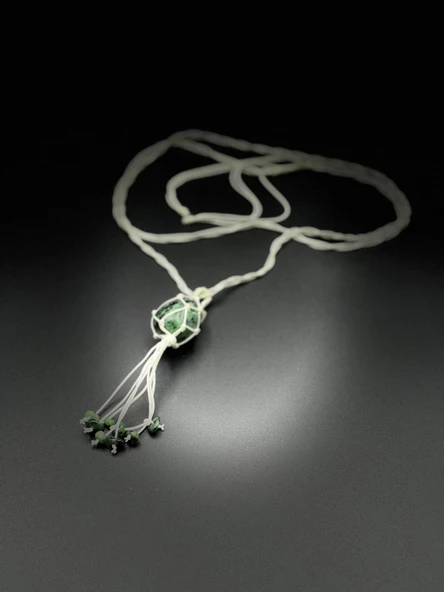 GÜMÜŞTEL EL SANATLARI Sertifikalı Zümrüt Doğal Taş Tasarım Kolye El Yapımı Örgü Model Aaa Kalite - 5