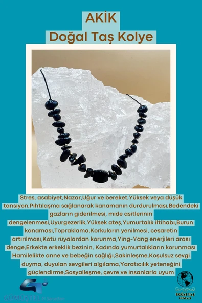 GÜMÜŞTEL EL SANATLARI Sertifikalı Akik Doğal Taş Tasarım Kolye - 3