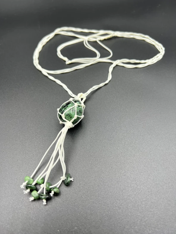 GÜMÜŞTEL EL SANATLARI Sertifikalı Zümrüt Doğal Taş Tasarım Kolye El Yapımı Örgü Model Aaa Kalite - 2