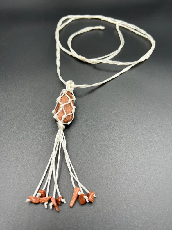 GÜMÜŞTEL EL SANATLARI Sertifikalı Yıldız Doğal Taş Tasarım Kolye El Yapımı Örgü Model - Resim 3