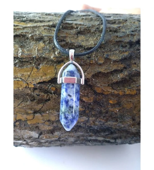 GÜMÜŞTEL EL SANATLARI Sertifikalı Sodalit Doğal Taş Pandül Kesim Kolye - Resim 4