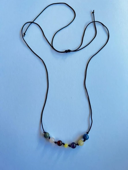 GÜMÜŞTEL EL SANATLARI Sertifikalı Öğrenci Doğal Taş Kolye Krizokol, Pembe Kuvars, Akik, Kehribar, Kalsit, Lapis Kolye - 3