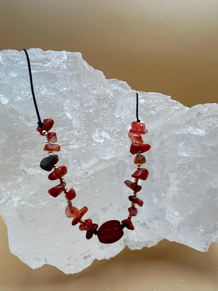 GÜMÜŞTEL EL SANATLARI Sertifikalı Akik Doğal Taş Tasarım Kolye - 3