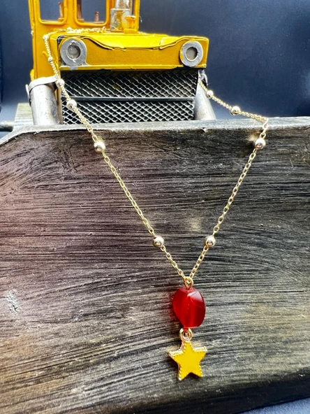 GÜMÜŞTEL EL SANATLARI Sertifikalı Akik Doğal Taş Tasarım Kolye El Yapımı Sarı Yıldız Obje Detaylı - Resim 3