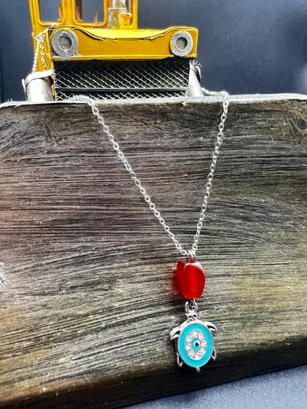 GÜMÜŞTEL EL SANATLARI Sertifikalı Akik Doğal Taş Tasarım Kolye El Yapımı Turkuaz Kaplumbağa Obje Detaylı - 2