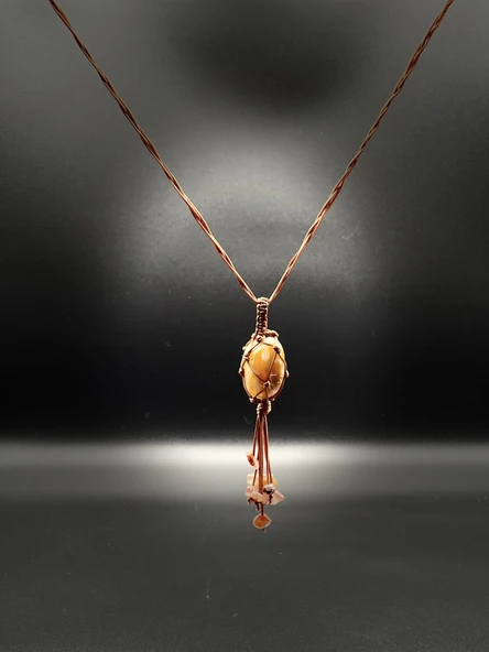 GÜMÜŞTEL EL SANATLARI Sertifikalı Akik Doğal Taş Tasarım Kolye El Yapımı Örgü Model Aaa Kalite - Resim 3