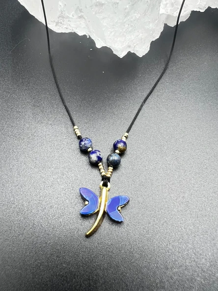 GÜMÜŞTEL EL SANATLARI Sertifikalı Lapis Lazuli & Sedef Doğal Taş Tasarım Kolye Yusufcuk Detaylı AAA Kalite - 2