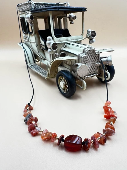 GÜMÜŞTEL EL SANATLARI Sertifikalı Akik Doğal Taş Tasarım Kolye - 4