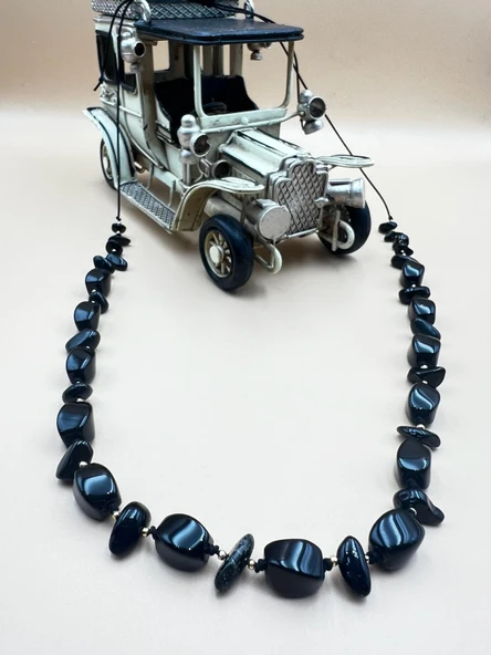 GÜMÜŞTEL EL SANATLARI Sertifikalı Akik Doğal Taş Tasarım Kolye - Resim 4