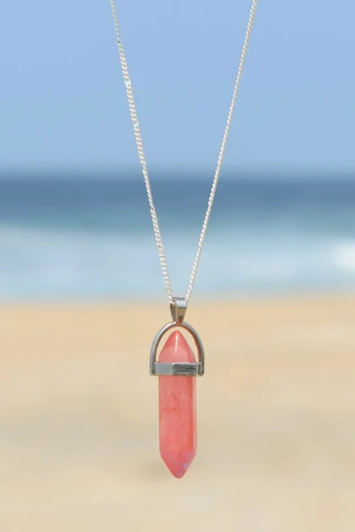 GÜMÜŞTEL EL SANATLARI Sertifikalı Çilek Kuvars Doğal Taş Pandül Kolye Zincir Dahil - 2