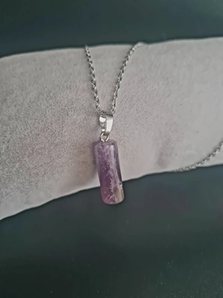 GÜMÜŞTEL EL SANATLARI Sertifikalı Ametist Doğal Taş Kolye Özel Kesim - Resim 7