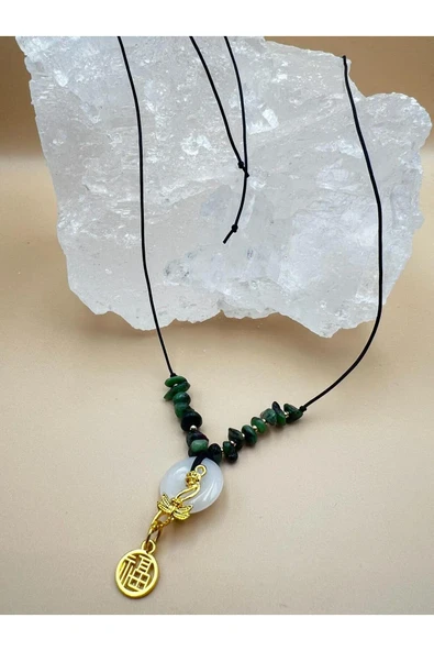 GÜMÜŞTEL EL SANATLARI Sertifikalı Aytaşı Zayıflama Taşı Zümrüt Doğal Taş Tasarım Kolye AAA Kalite - Resim 4