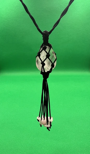 GÜMÜŞTEL EL SANATLARI Sertifikalı Pembe Kuvars Doğal Taş Tasarım Kolye El Yapımı Örgü Model Aaa Kalite - 2