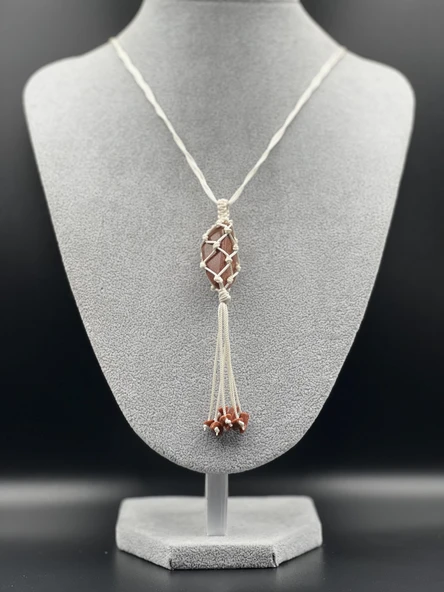 GÜMÜŞTEL EL SANATLARI Sertifikalı Yıldız Doğal Taş Tasarım Kolye El Yapımı Örgü Model - Resim 2