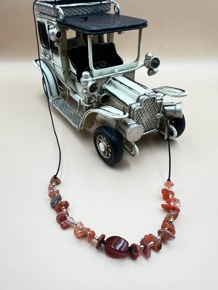 GÜMÜŞTEL EL SANATLARI Sertifikalı Akik Doğal Taş Tasarım Kolye - 2