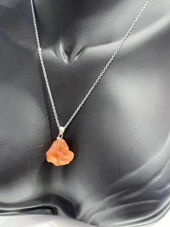 GÜMÜŞTEL EL SANATLARI Sertifikalı Orijinal Işlenmemiş Doğal Taş Turuncu Akik Kolye - Resim 2