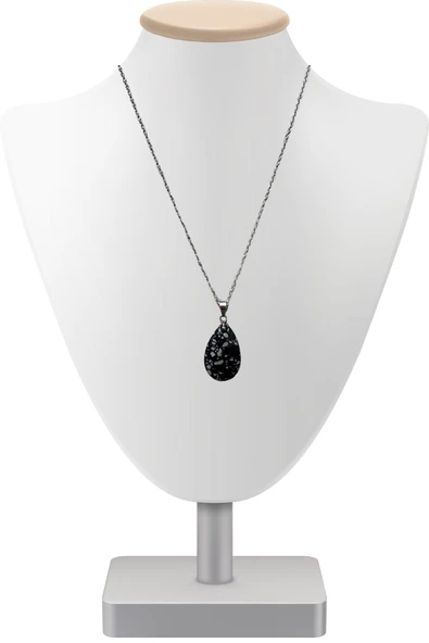 GÜMÜŞTEL EL SANATLARI Sertifikalı Obsidyen Doğal Taş Kolye Sürpriz Hediyeli - 4