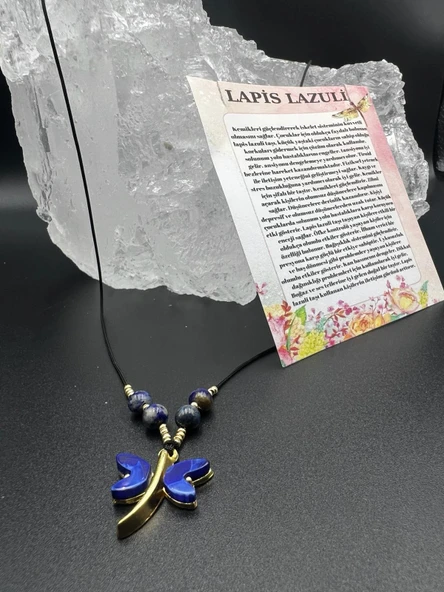 GÜMÜŞTEL EL SANATLARI Sertifikalı Lapis Lazuli & Sedef Doğal Taş Tasarım Kolye Yusufcuk Detaylı AAA Kalite