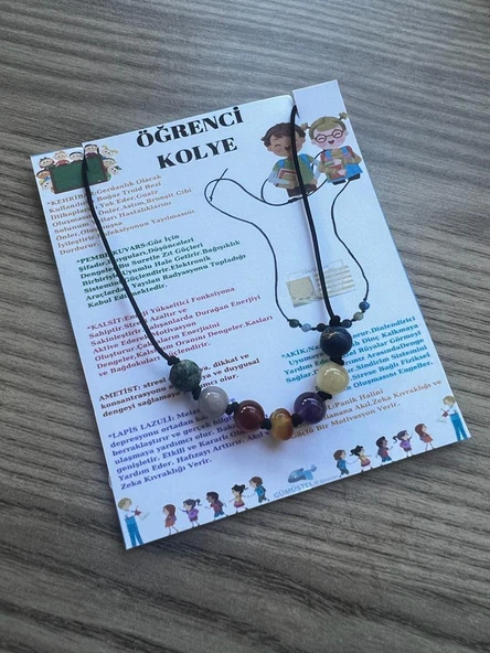 GÜMÜŞTEL EL SANATLARI Sertifikalı Öğrenci Doğal Taş Kolye Krizokol, Pembe Kuvars, Akik, Kehribar, Kalsit, Lapis Kolye - 4