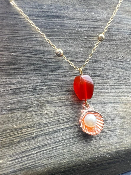 GÜMÜŞTEL EL SANATLARI Sertifikalı Akik Doğal Taş Tasarım Kolye El Yapımı İstiridye Obje Detaylı - Resim 4