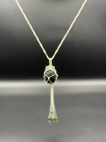 GÜMÜŞTEL EL SANATLARI Sertifikalı Zümrüt Doğal Taş Tasarım Kolye El Yapımı Örgü Model Aaa Kalite - 4