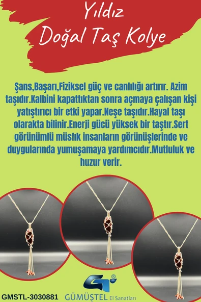 GÜMÜŞTEL EL SANATLARI Sertifikalı Yıldız Doğal Taş Tasarım Kolye El Yapımı Örgü Model ürün görseli 1