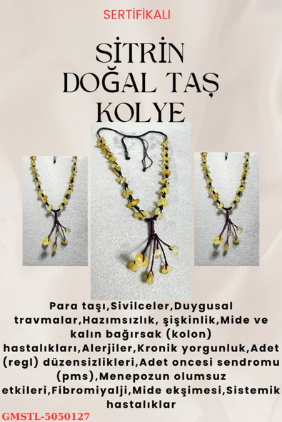 GÜMÜŞTEL EL SANATLARI Sertifikalı Sitrin Doğal Taş El Yapımı Tasarım Kolye - Resim 3