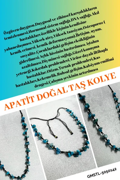 GÜMÜŞTEL EL SANATLARI Sertifikalı Apatit Doğal Taş Tasarım Kolye ürün görseli 1