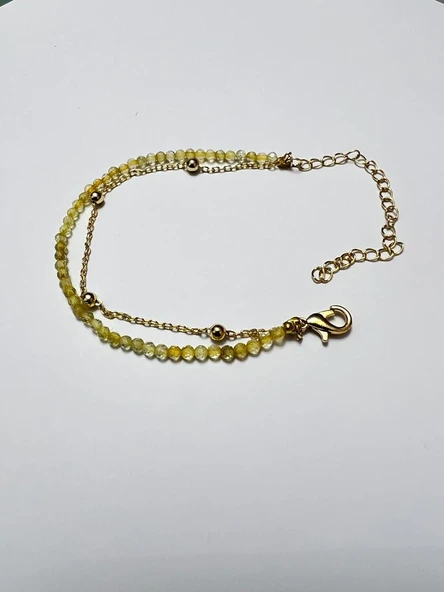 GÜMÜŞTEL EL SANATLARI Sertifikalı Sitrin Doğal Taş Zincirli Tasarım Bileklik 3mm Kararmaz Zincir - 2