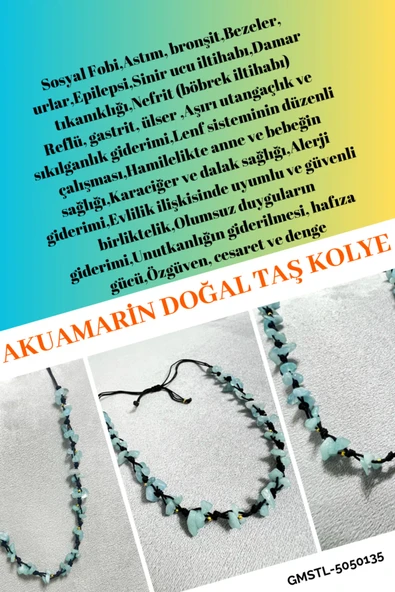 GÜMÜŞTEL EL SANATLARI Sertifikalı Akuamarin Doğal Taş Tasarım Kolye ürün görseli 1