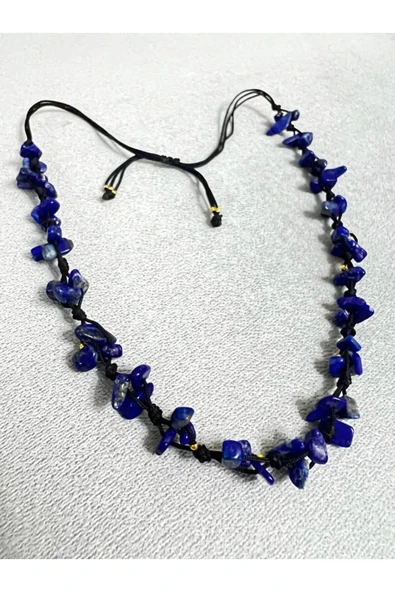 GÜMÜŞTEL EL SANATLARI Sertifikalı Lapis Lazuli Doğal Taş Tasarım Kolye - 2