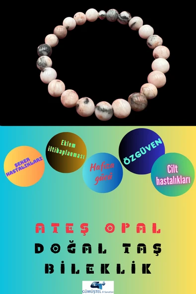 GÜMÜŞTEL EL SANATLARI Sertifikalı Ateş Opal Doğal Taş Bileklik Aaa Kalite 8 Mm ürün görseli 1