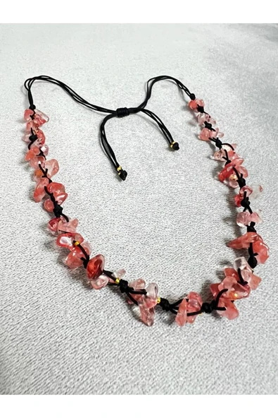 GÜMÜŞTEL EL SANATLARI Sertifikalı Çilek Kuvars Doğal Taş Tasarım Kolye - Resim 2